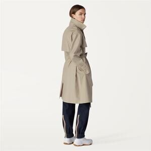 NWT K-Way Beige Trench Coat Waterproof Rain Coat Belted Sz 7 Gray Medium Alina